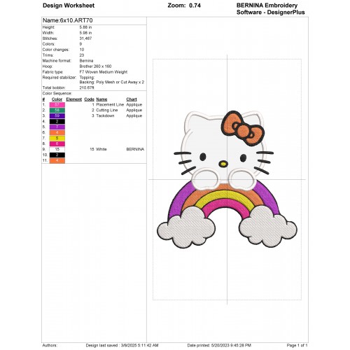 Hello Kitty Rainbow Applique Design Embr