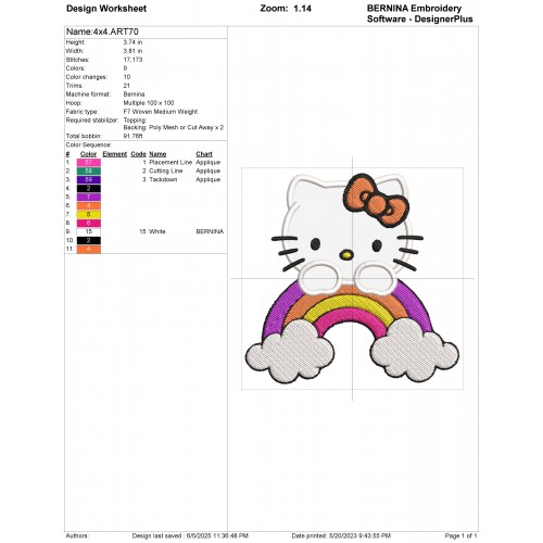 Hello Kitty Rainbow Applique Design Embr