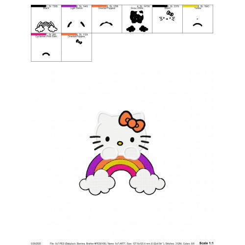 Hello Kitty Rainbow Embroidery Design Embr