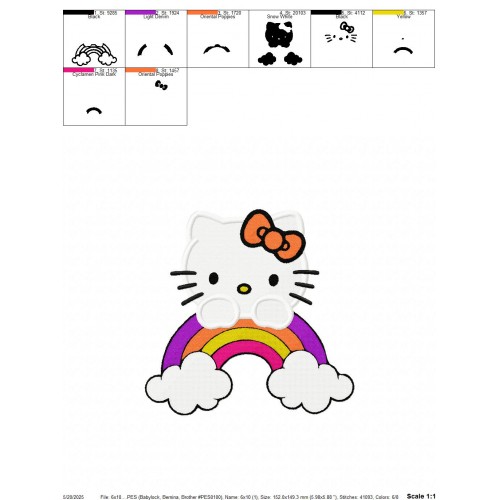 Hello Kitty Rainbow Embroidery Design Embr