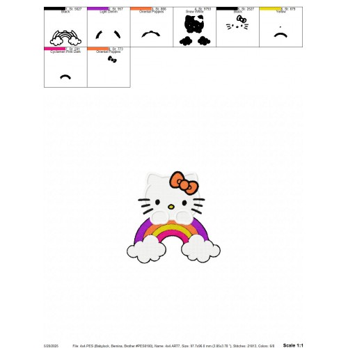 Hello Kitty Rainbow Embroidery Design Embr