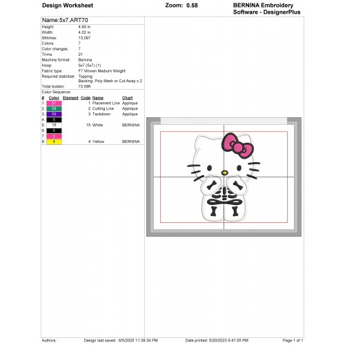Hello Kitty Skeleton Halloween Applique Design Embr