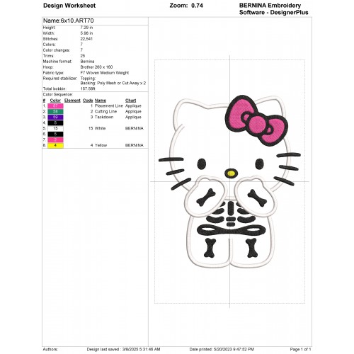Hello Kitty Skeleton Halloween Applique Design Embr