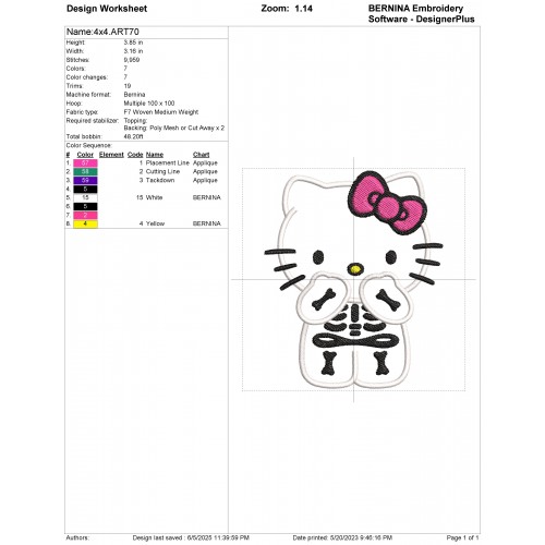 Hello Kitty Skeleton Halloween Applique Design Embr