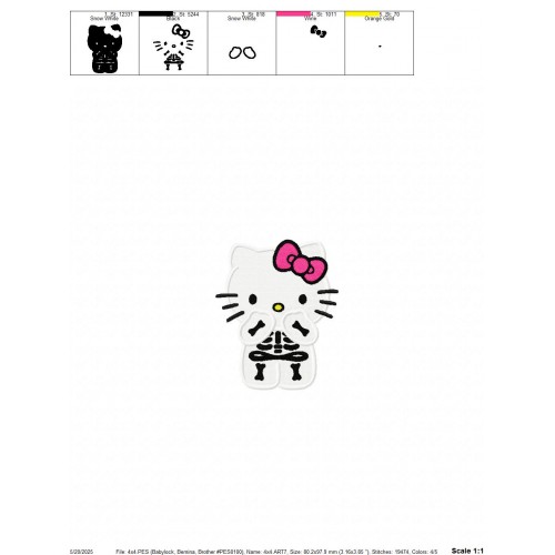 Hello Kitty Skeleton Halloween Embroidery Design Embr