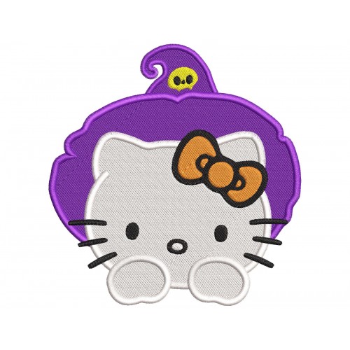 Hello Kitty Witch Head Halloween Embroidery Design Embr