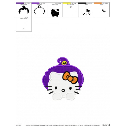 Hello Kitty Witch Head Halloween Embroidery Design Embr