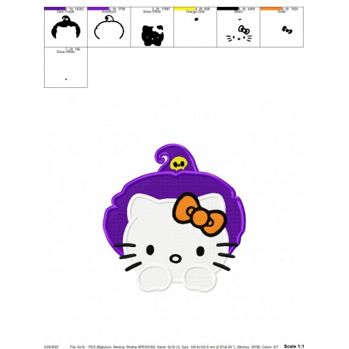 Hello Kitty Witch Head Halloween Embroidery Design Embr