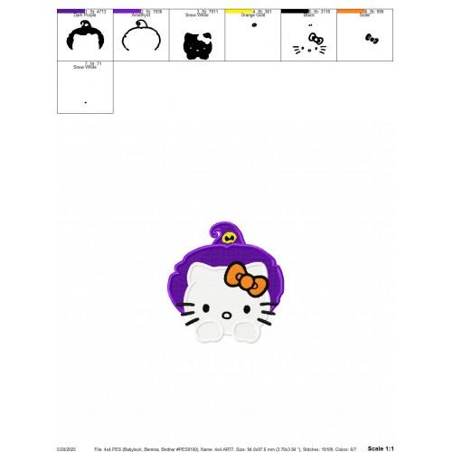 Hello Kitty Witch Head Halloween Embroidery Design Embr