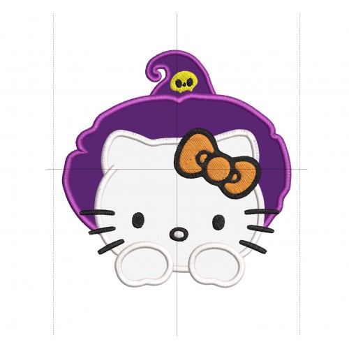 Hello Kitty Witch head Halloween Applique Design Embr