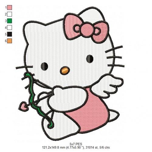 Hello Kitty a Bow Heart Embroidery Design