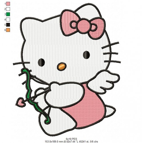 Hello Kitty a Bow Heart Embroidery Design