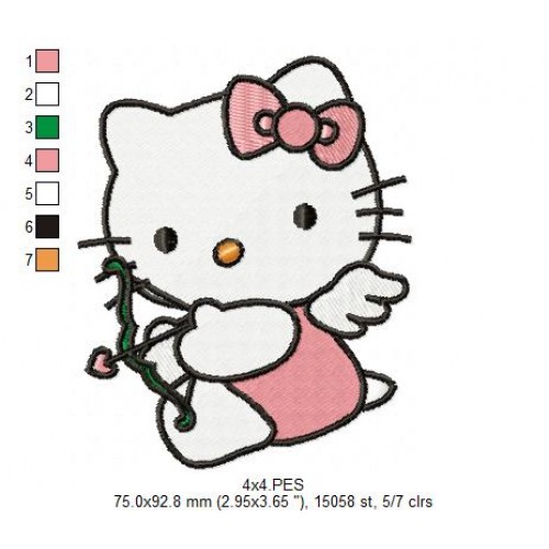 Hello Kitty a Bow Heart Embroidery Design