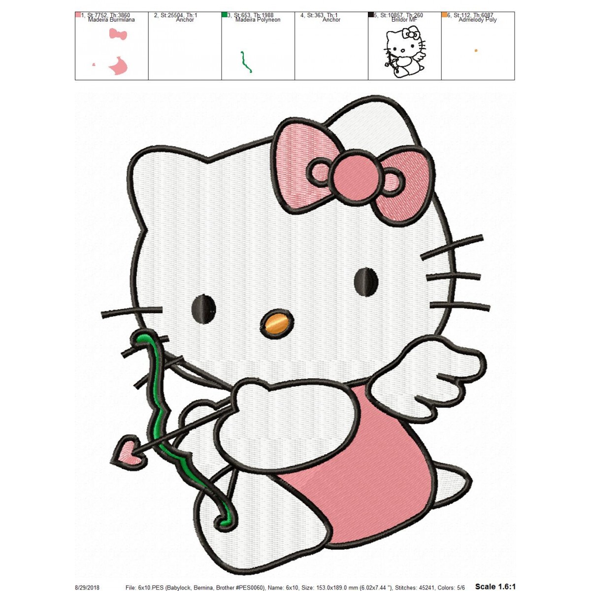 Download Hello Kitty a Bow Heart Embroidery Design