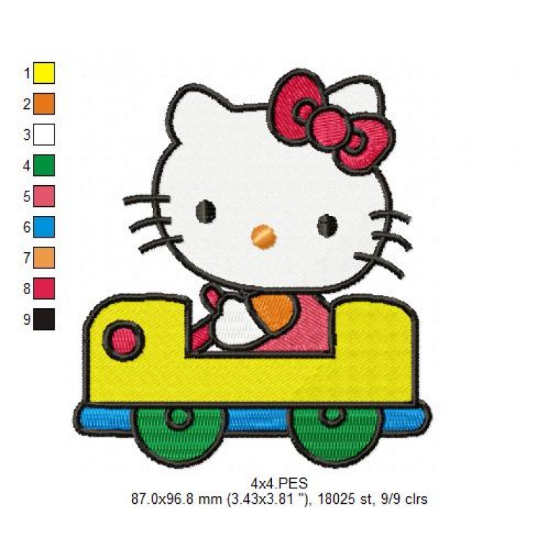 Hello Kitty in the Car Embroidery Design