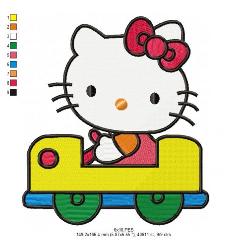 Hello Kitty in the Car Embroidery Design