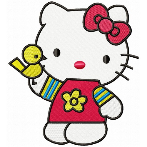 Hello Kitty with a Bird Embroidery Design