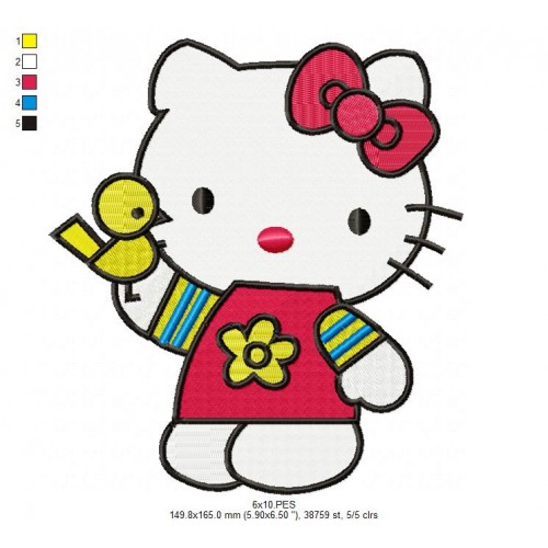 Hello Kitty with a Bird Embroidery Design