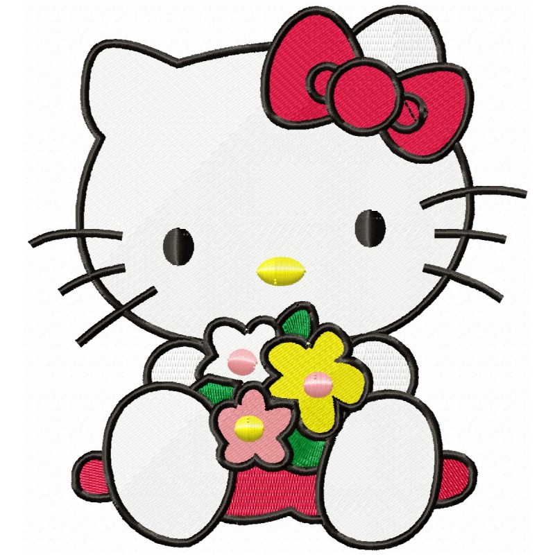 Hello Kitty with a Flowers Embroidery Design