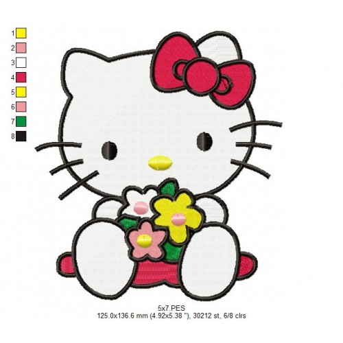 Hello Kitty with a Flowers Embroidery Design