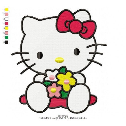 Hello Kitty with a Flowers Embroidery Design