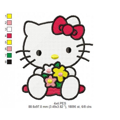 Hello Kitty with a Flowers Embroidery Design