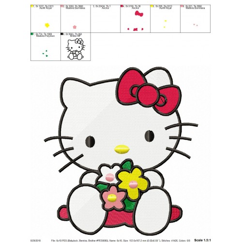 Hello Kitty with a Flowers Embroidery Design