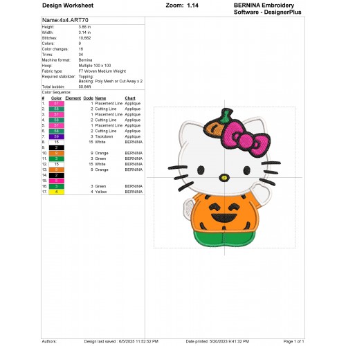 Hello kitty pumpkin halloween Applique Design Embr