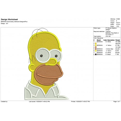 Homer Simpson Embroidery Design