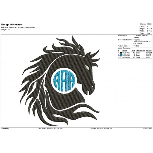 Horse Monogram Filled Embroidery Design