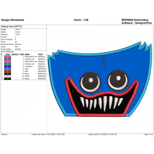 Huggy Wuggy Peeker Applique Design