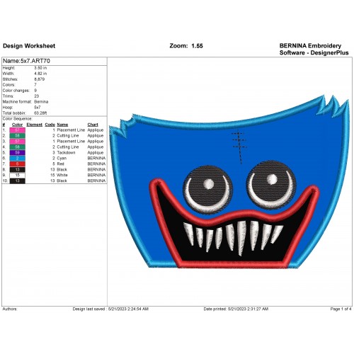 Huggy Wuggy Peeker Applique Design