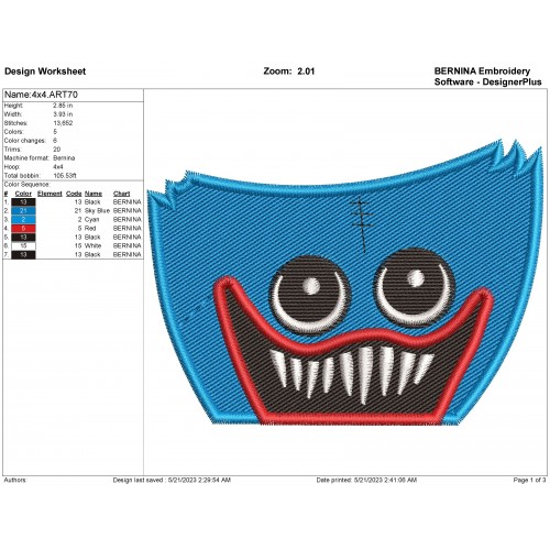 Huggy Wuggy Peeker Embroidery Design