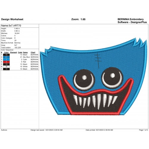 Huggy Wuggy Peeker Embroidery Design