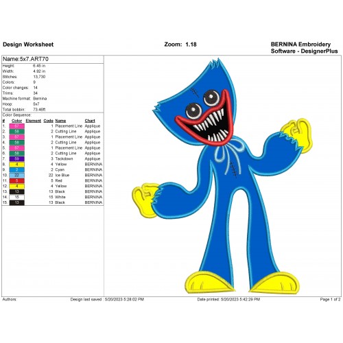 Huggy Wuggy Poppy Playtime Applique Design