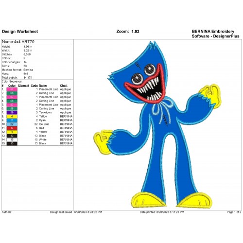 Huggy Wuggy Poppy Playtime Applique Design