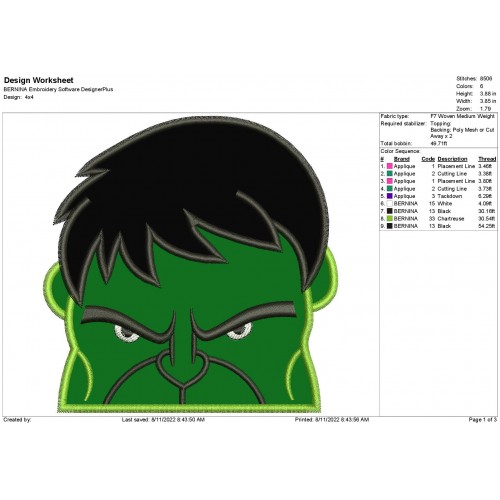 Hulk Avengers Applique Hulk Peeker Head Applique Design