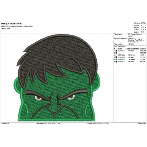 Hulk Avengers Embroidery Hulk Peeker Head Embroidery Design