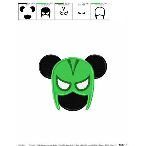 Hulk Mickey Ears Embroidery Design Embr