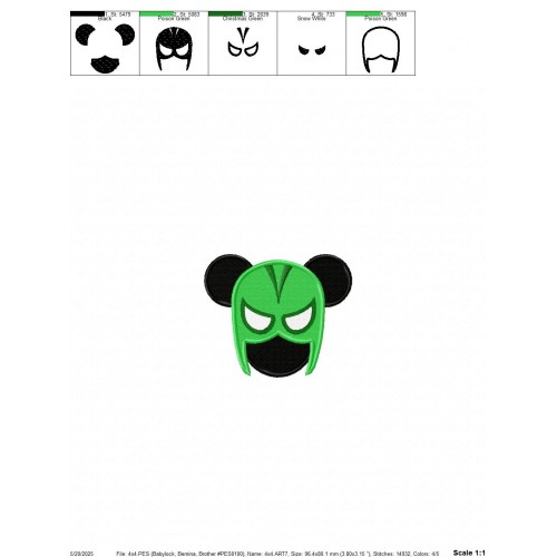 Hulk Mickey Ears Embroidery Design Embr