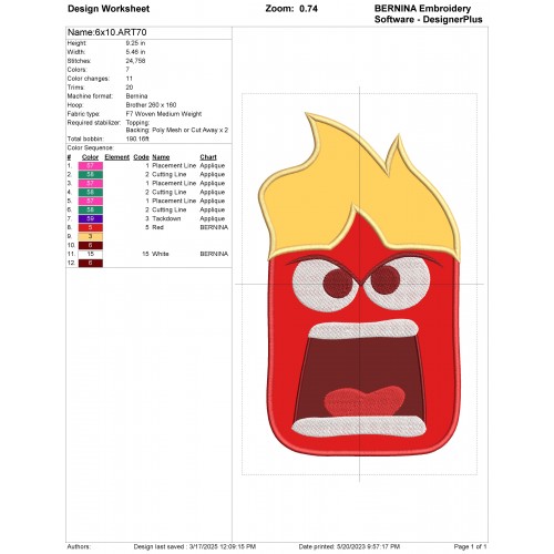 Inside Out Anger Applique Design Embr