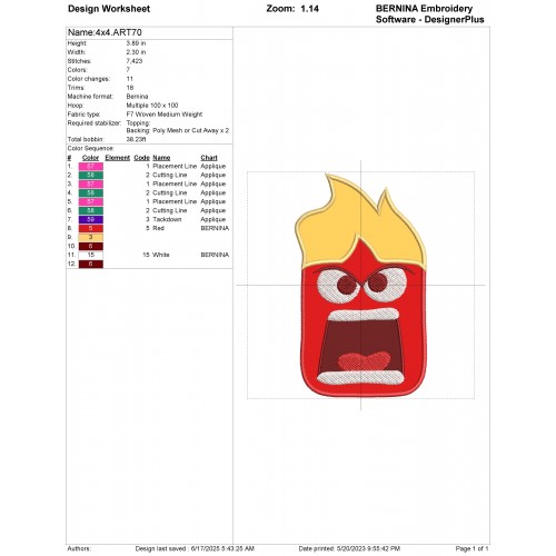 Inside Out Anger Applique Design Embr