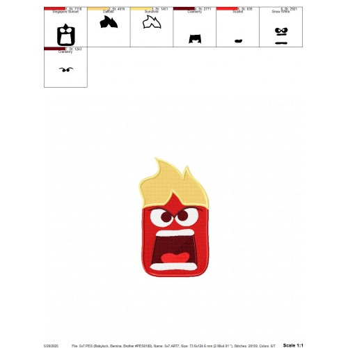 Inside Out Anger Embroidery Design Embr