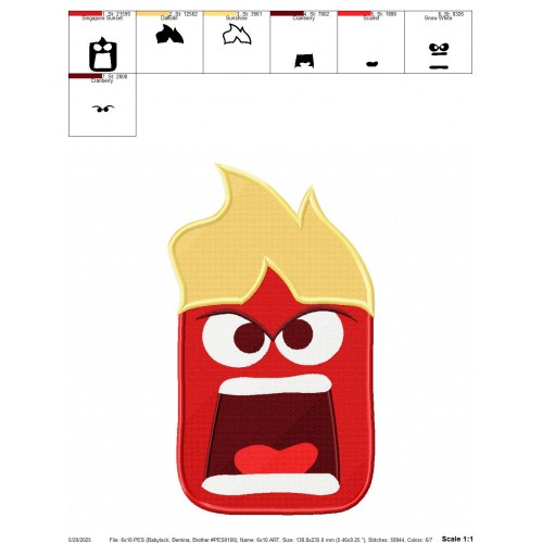 Inside Out Anger Embroidery Design Embr