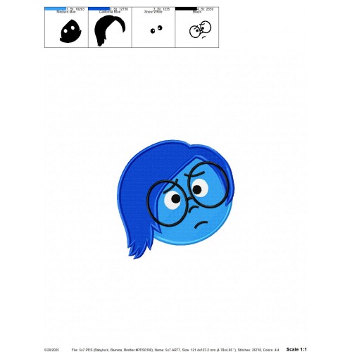 Inside Out Sadness Embroidery Design Embr