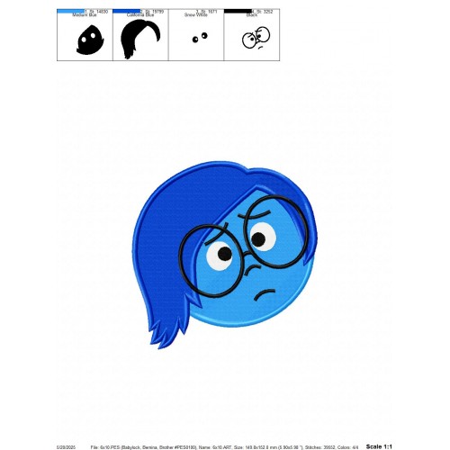 Inside Out Sadness Embroidery Design Embr