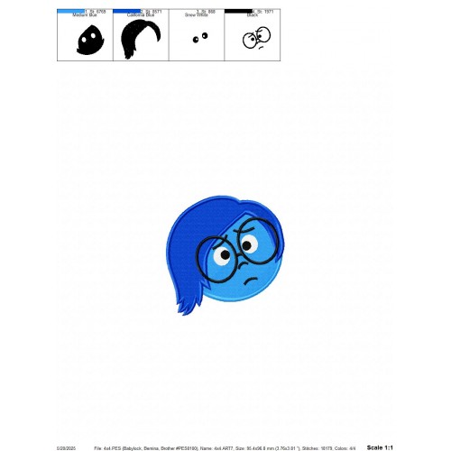 Inside Out Sadness Embroidery Design Embr