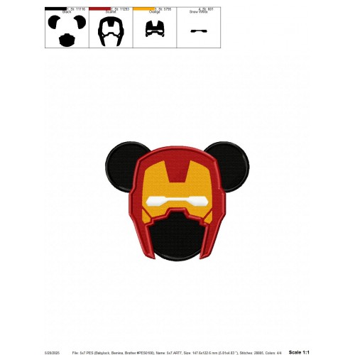 Iron Man Mickey Ears Embroidery Design Embr