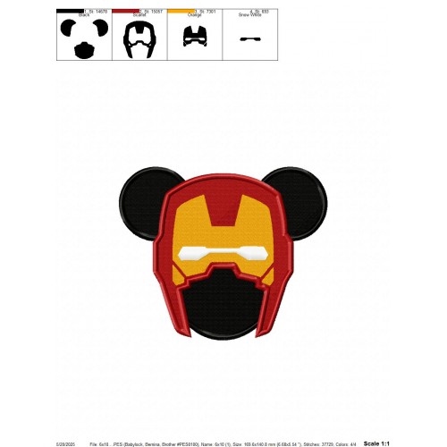 Iron Man Mickey Ears Embroidery Design Embr