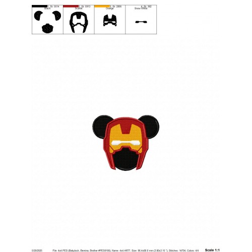 Iron Man Mickey Ears Embroidery Design Embr